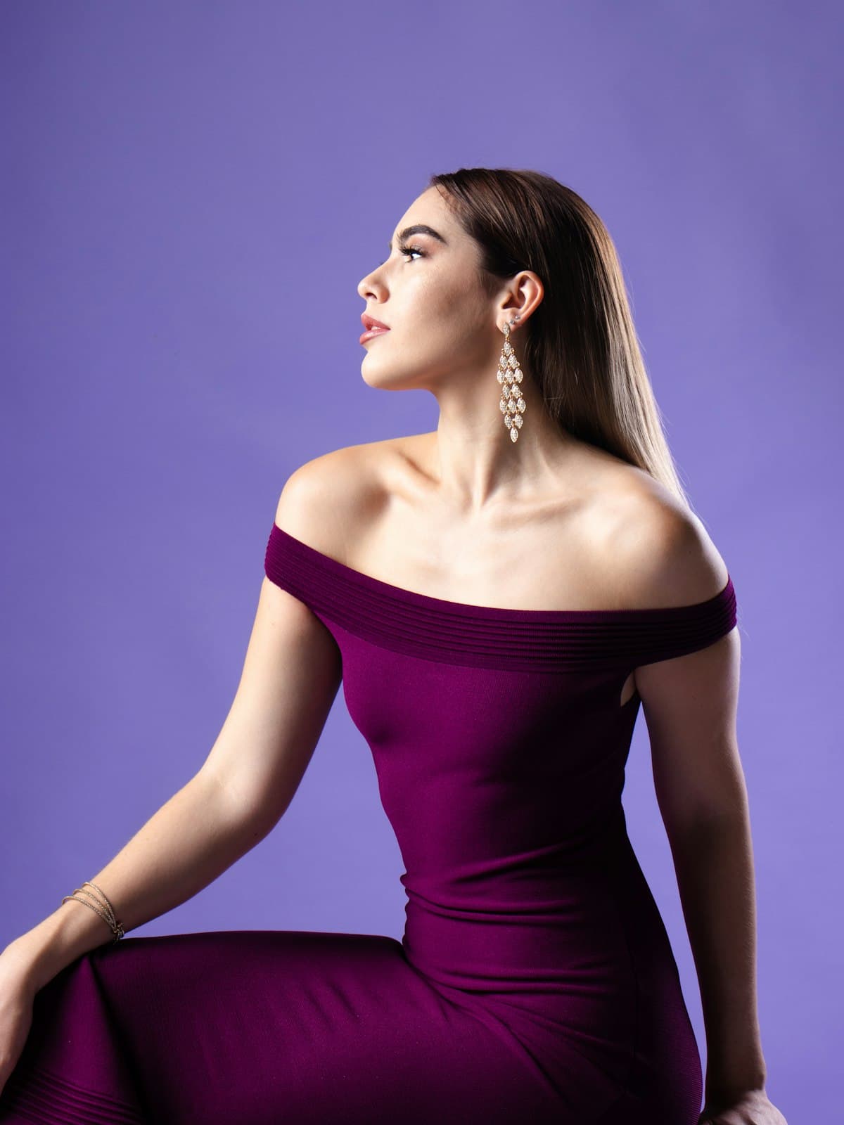 Mor Omuz Açık Saten Abiye — detay